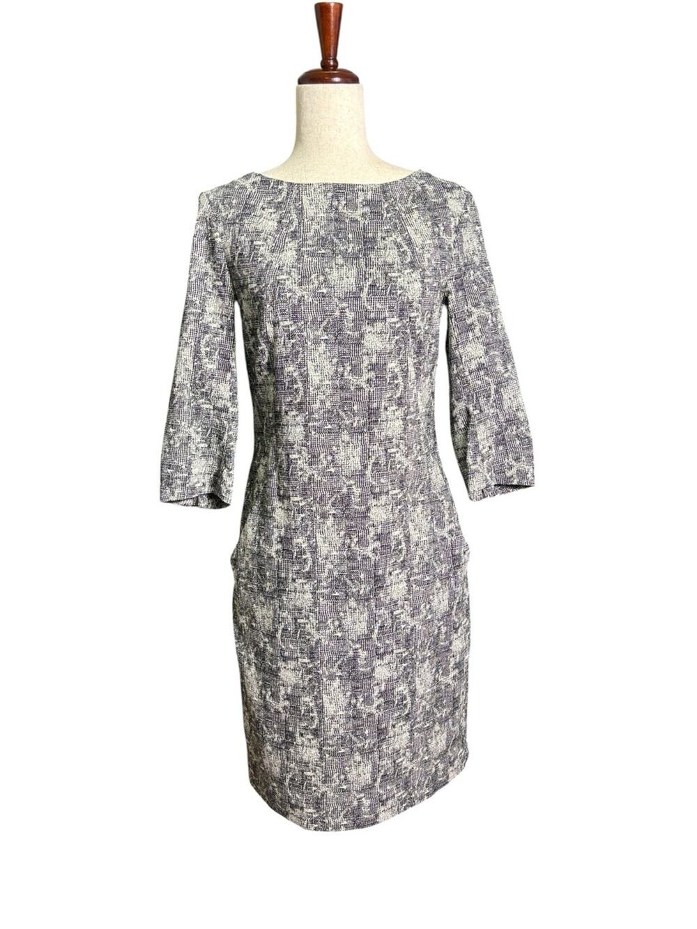 MM LaFleur Dress Black White Textured Sheath Work Office Midi Pockets 8 0131